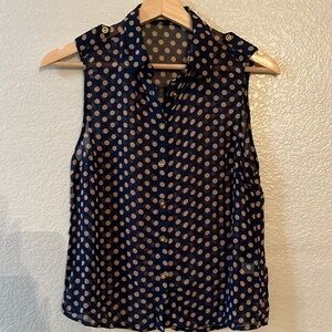 Poetry Sleeveless Polka-Dot Sheer Blouse Size S